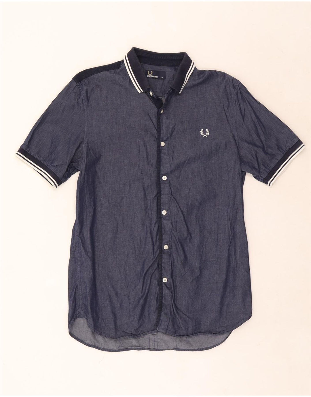 Fred Perry Herren-Kurzarmhemd aus mittelblauer, gestreifter Baumwolle