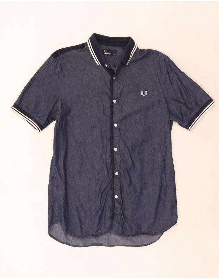 Fred Perry Herren-Kurzarmhemd aus mittelblauer, gestreifter Baumwolle