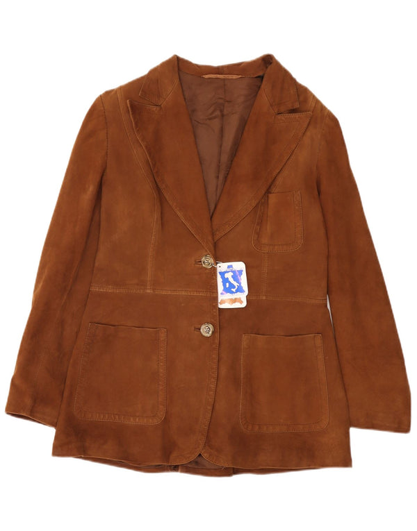 Vintage Damen Wildleder 2-Knopf-Blazerjacke UK 12 Mittelbraunes Leder