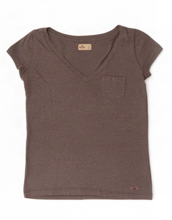 Hollister Damen T-Shirt Top UK 16 Large Grau Baumwolle