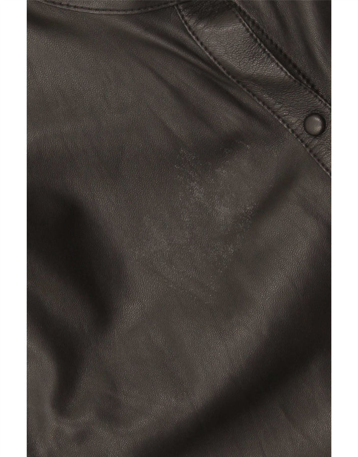Massimo Dutti Damen Übergroßes Lederhemd UK 6 XS Schwarzes Leder