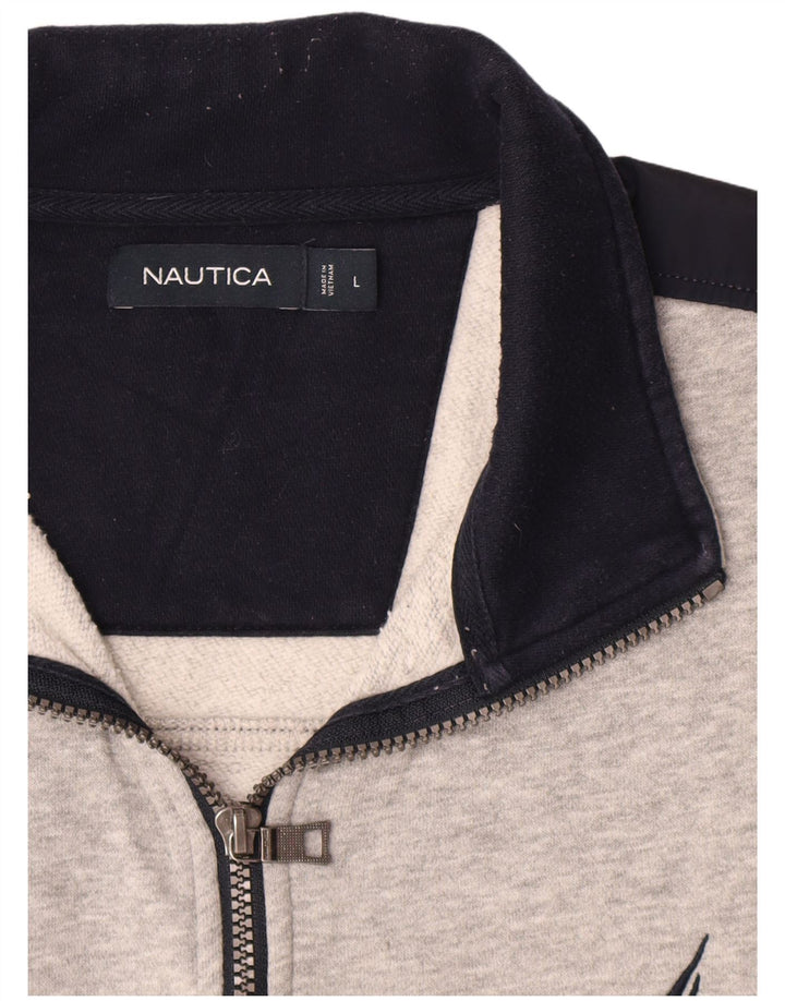 Nautica Herren-Sweatshirt mit grafischem Reißverschluss, Größe L, Grau, Farbblock