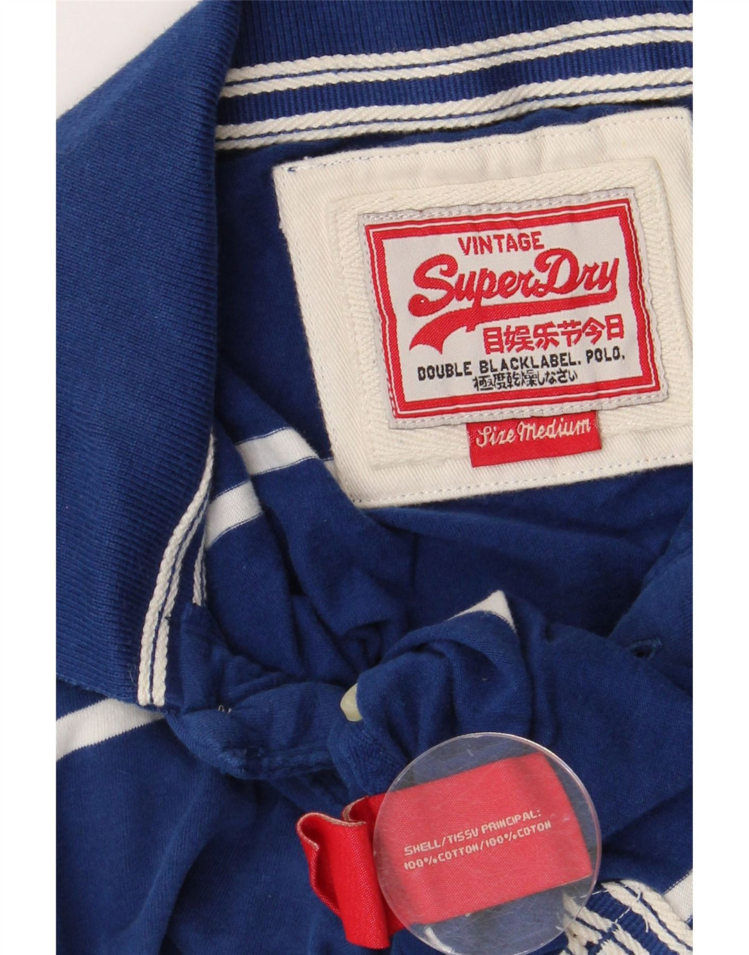 SUPERDRY Herren-Poloshirt aus mittelblau gestreifter Baumwolle mit Grafik