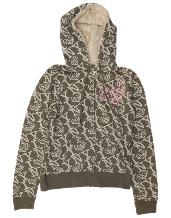 Billabong Womens Graphic Zip Hoodie Pullover UK 18 XL Grüne Baumwolle