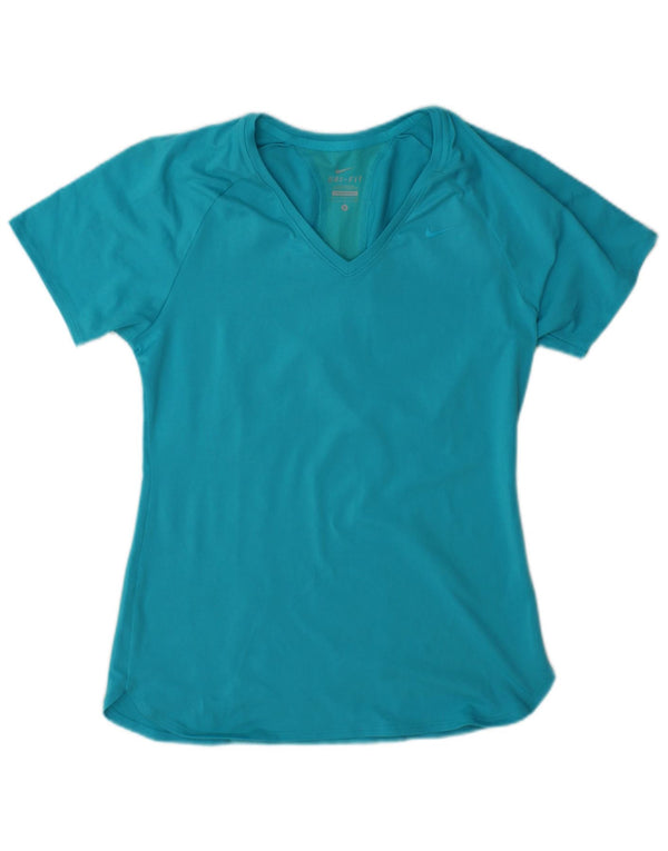 Nike Damen Dri Fit T-Shirt Top UK 10 Small Blau