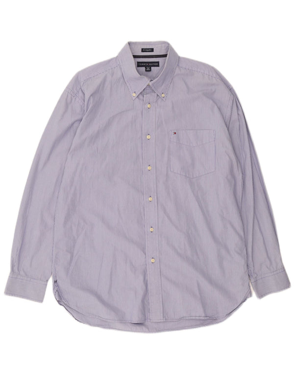 Tommy Hilfiger Mens Shirt Size 16 1/2 17 Large Blue Pinstripe Cotton