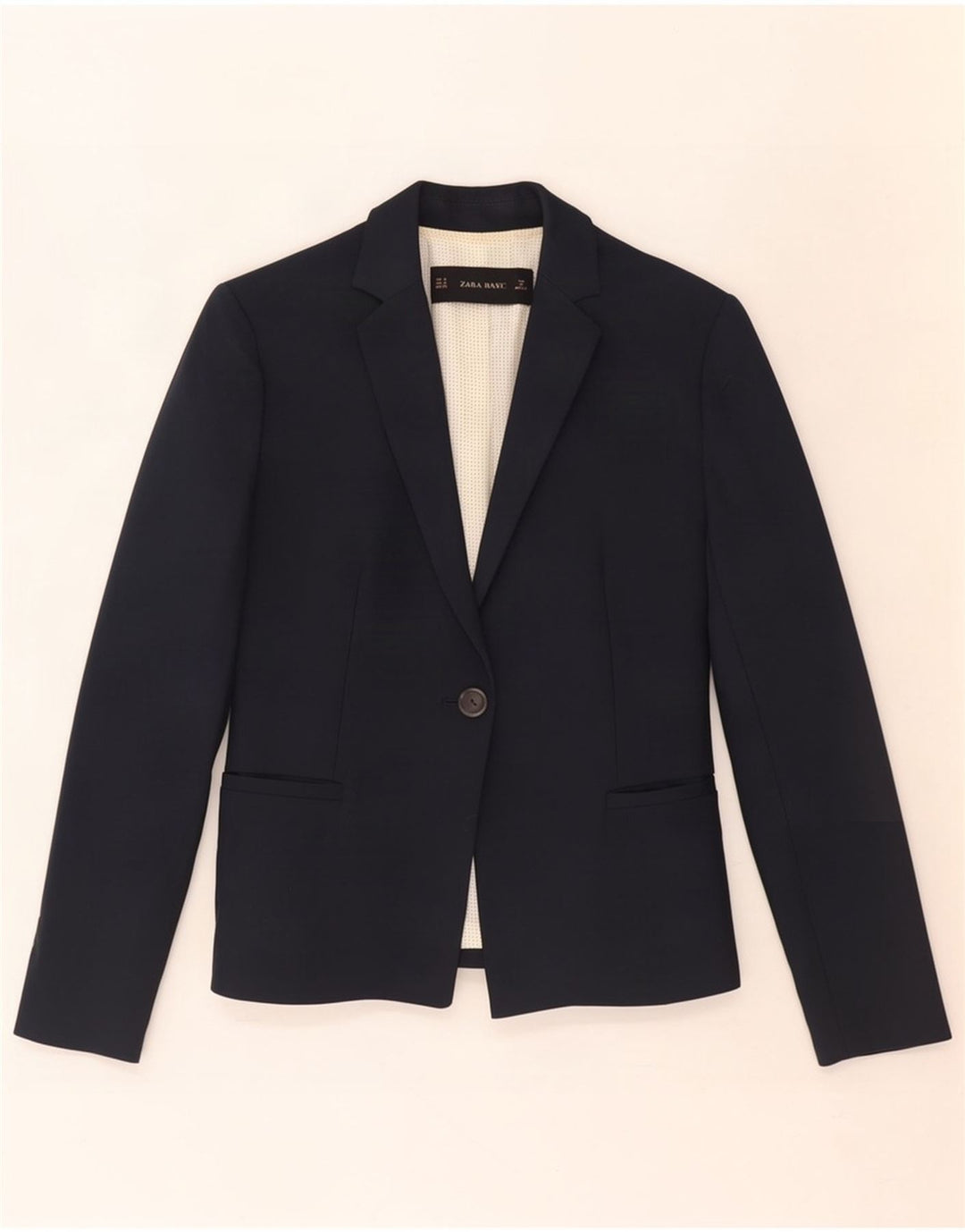 Zara Damen 1-Knopf-Blazerjacke UK 12 Mittelmarineblaue Baumwolle