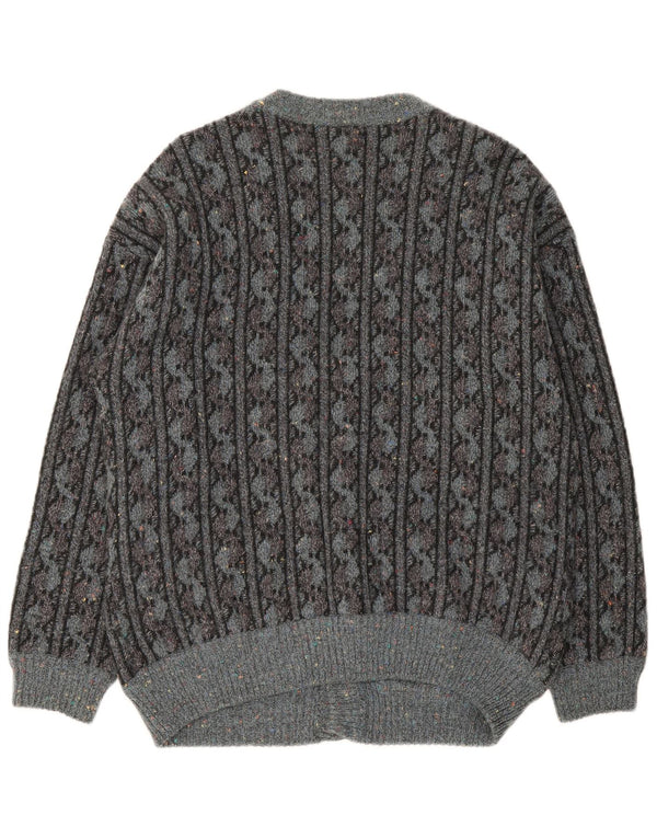 Ranger Mens Cardigan Sweater IT 52 Large Grey Geometric Wool
