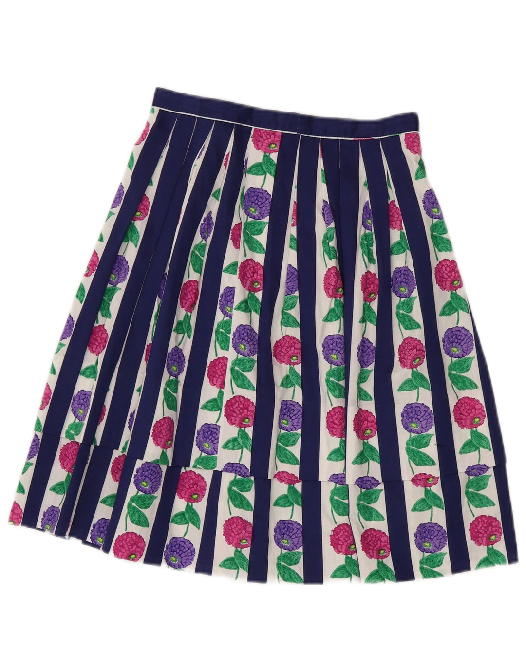 VINTAGE Damen Faltenrock W24 XS Blau geblümt