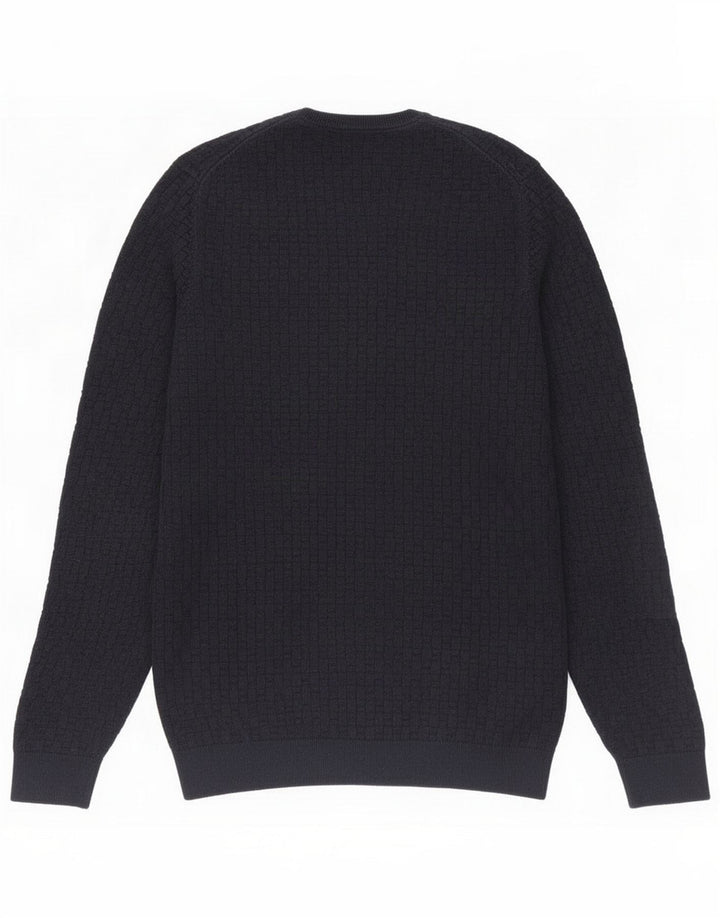 Massimo Dutti Herren-Pullover mit Rundhalsausschnitt, mittelmarineblaue Baumwolle