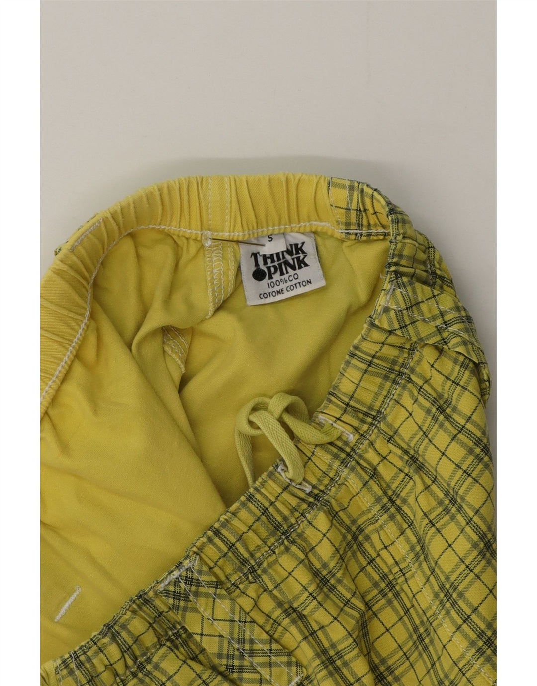 Think Pink Herren-Chinoshorts, Größe S, Größe 29, gelb karierte Baumwolle