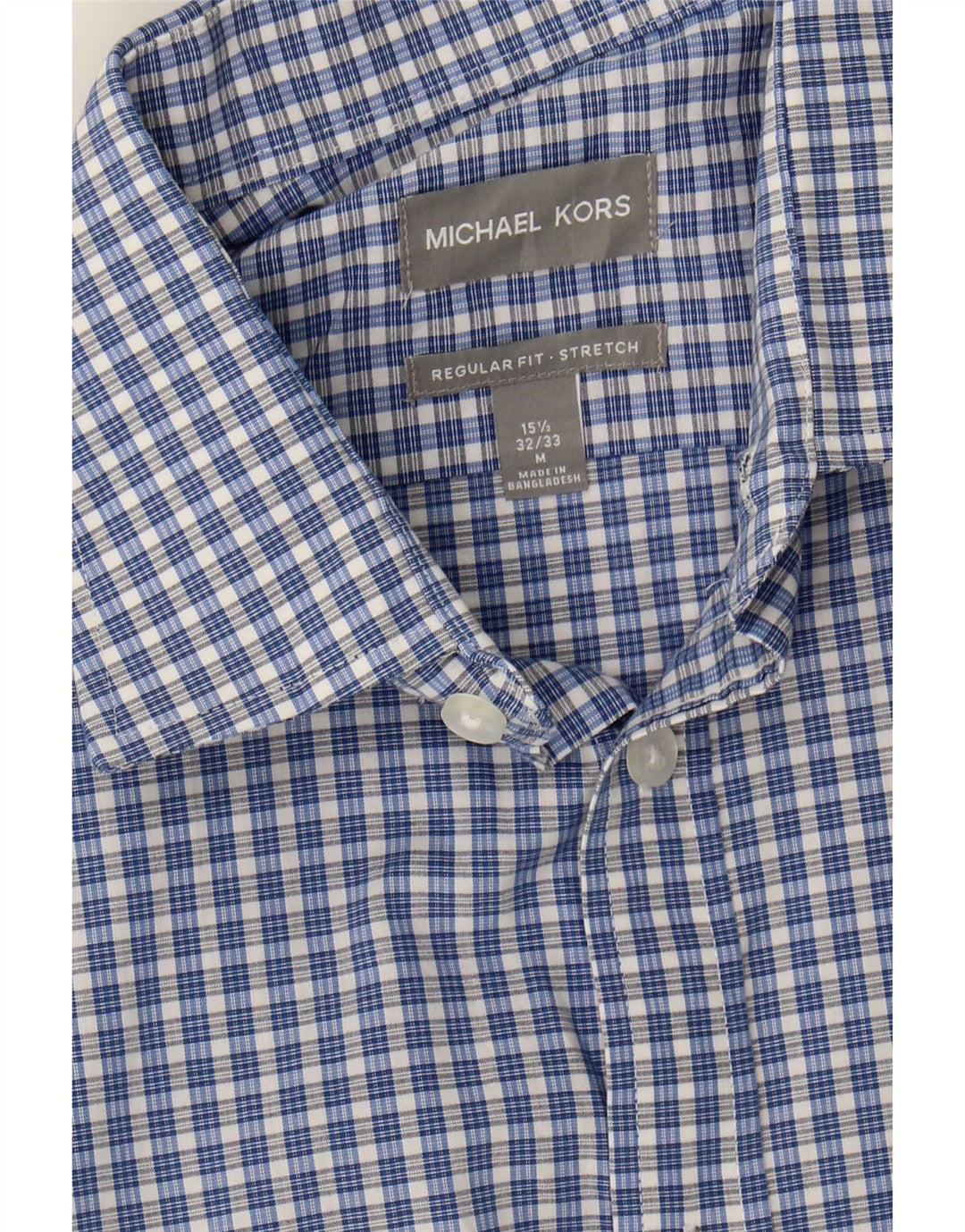 MICHAEL KORS Mens Stretch Regular Fit Shirt Size 15 1/2 Medium Blue Check Vintage Michael Kors and Second-Hand Michael Kors from Messina Hembry 