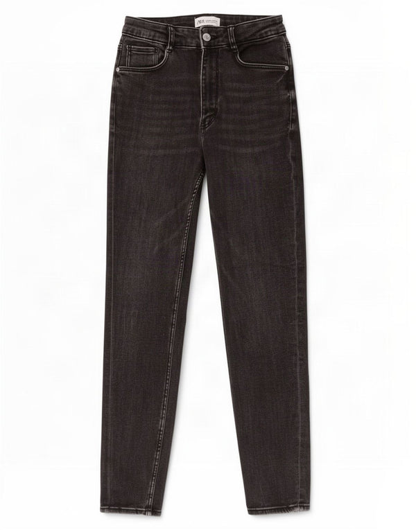Zara Damen Röhrenjeans, kurz geschnitten, EU 38, Größe S, W28, L25, schwarze Baumwolle