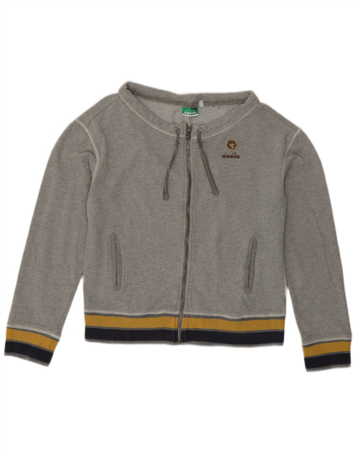 Diadora Damen Crop Trainingsanzug Top Jacke UK 14 Mittelgrau Farbblock