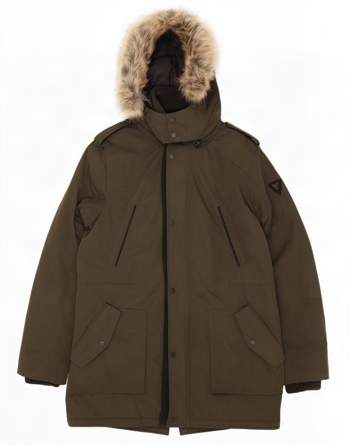 Guess Militär-Parka mit Kapuze für Herren, UK 40, Größe L, Khaki, Polyester