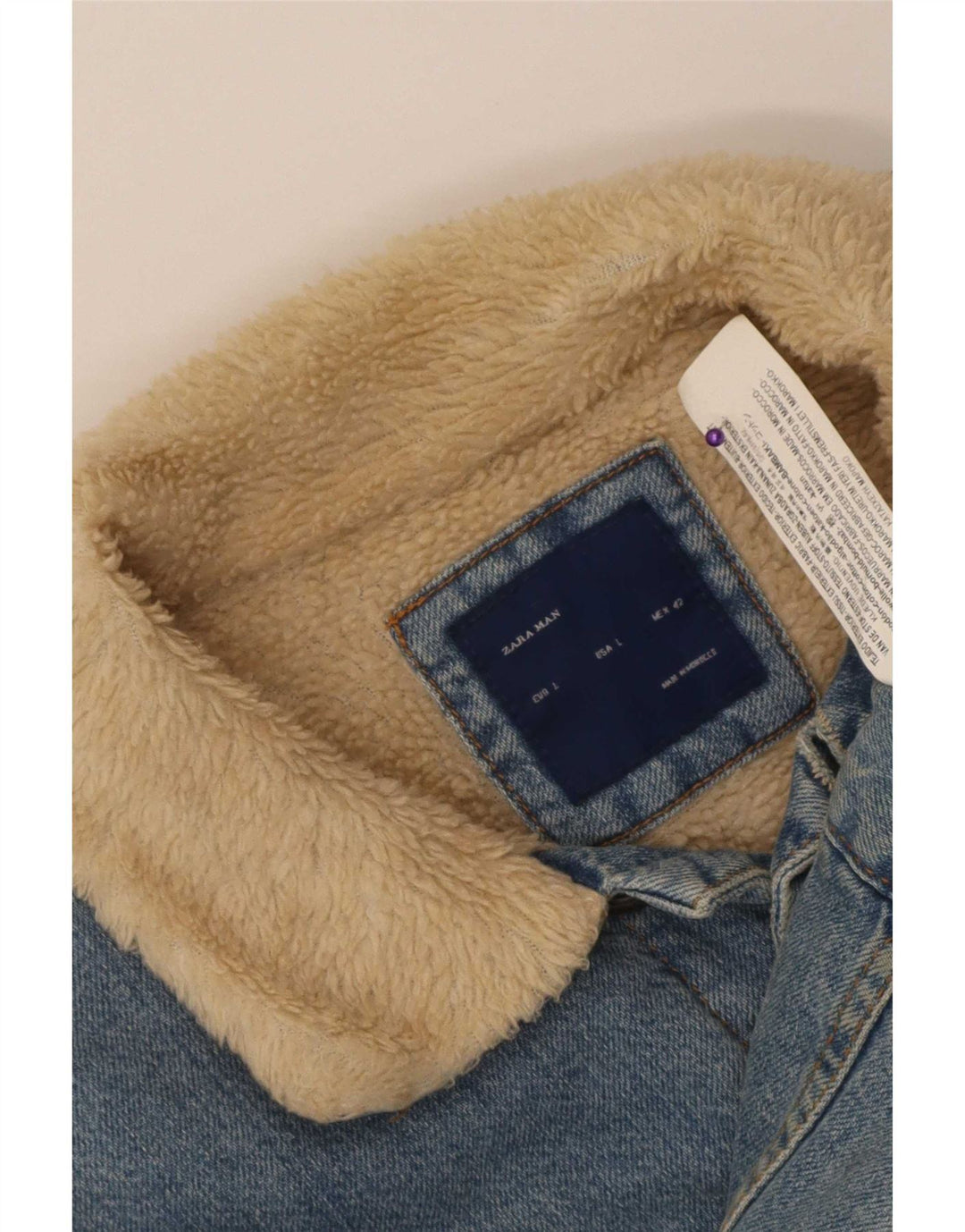 Zara Herren Sherpa Jeansjacke UK 40 Große blaue Baumwolle