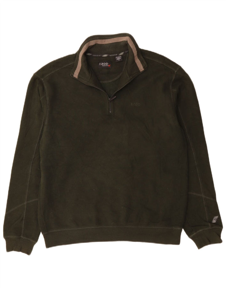 IZOD Herren-Sweatshirt mit Reißverschluss am Hals, mittlere Khaki-Baumwolle