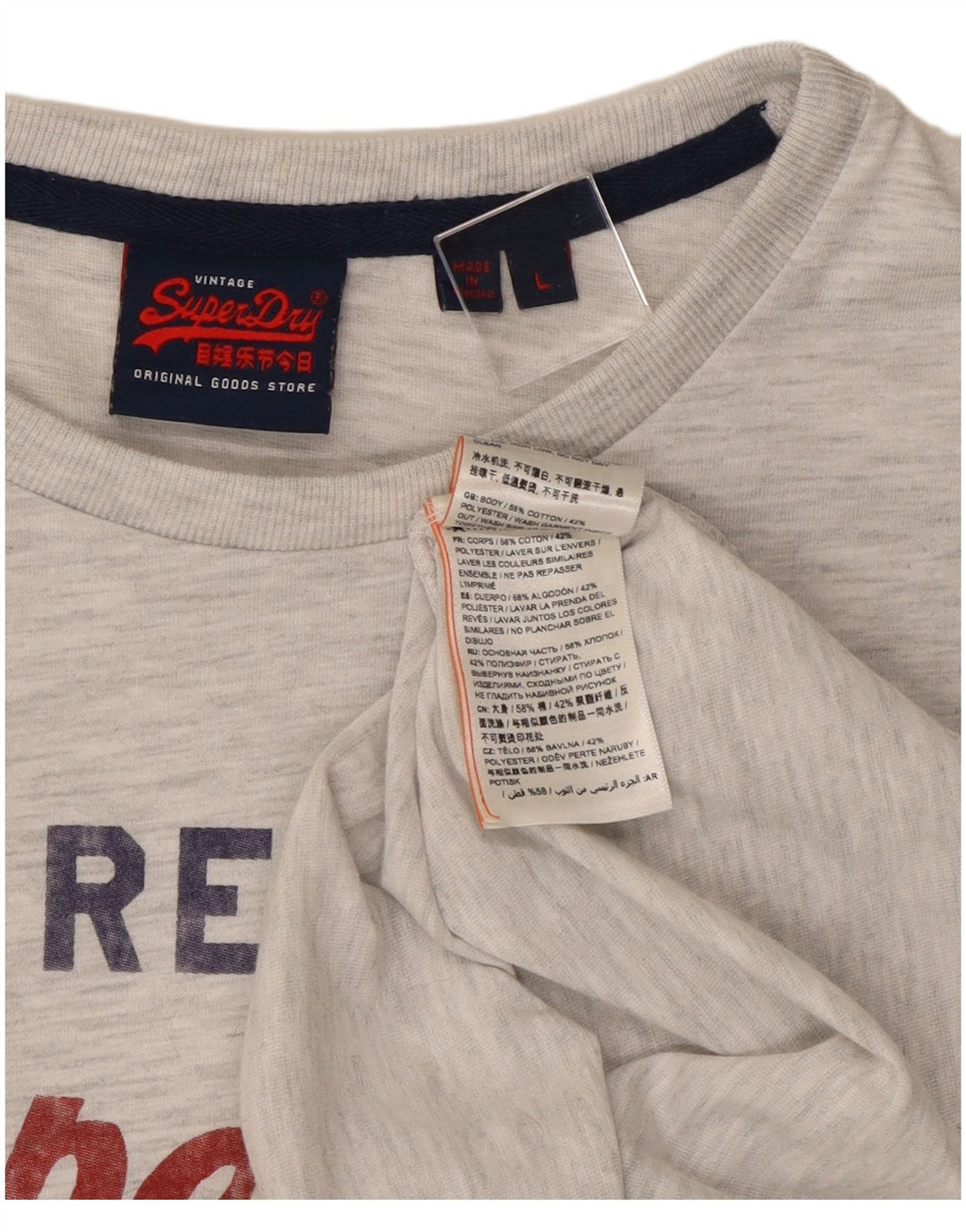 Superdry Herren Grafik-Oberteil, langärmelig, groß, grau gefleckte Baumwolle