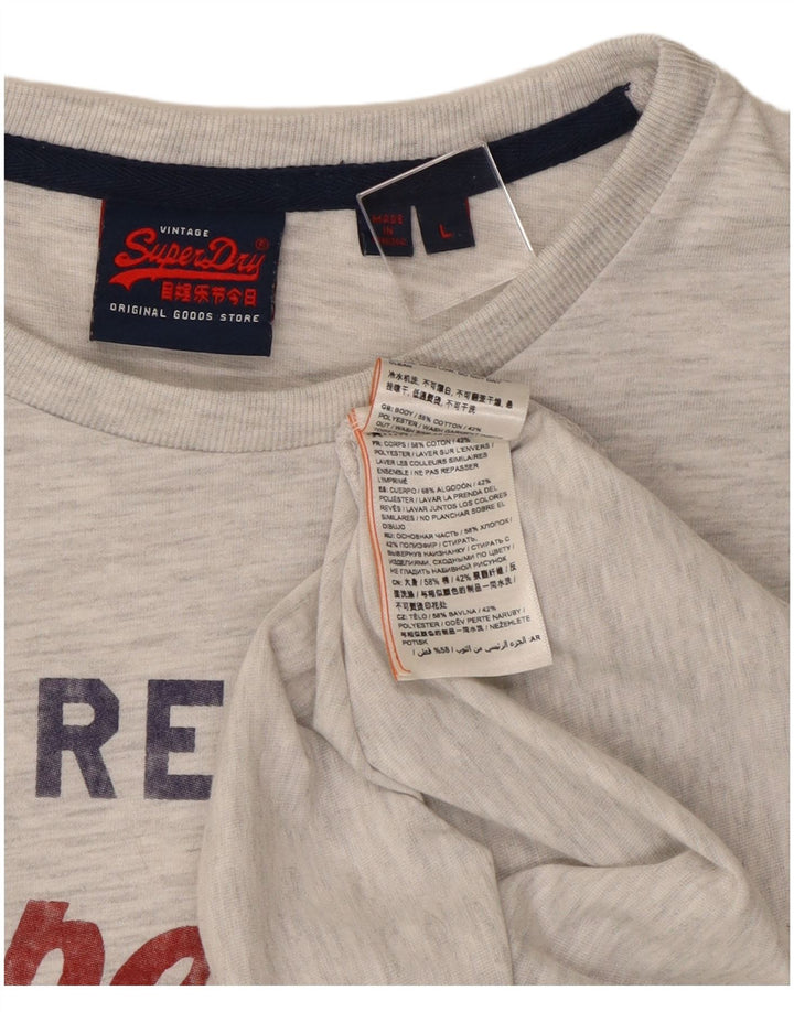 Superdry Herren Grafik-Oberteil, langärmelig, groß, grau gefleckte Baumwolle