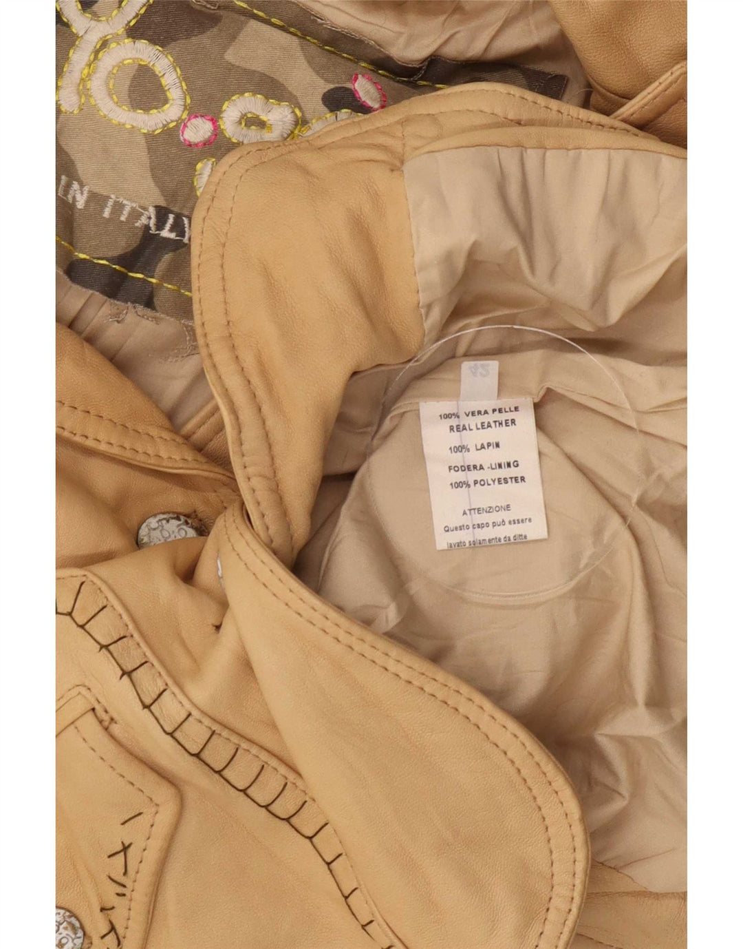 Vintage Damen 2-Knopf-Leder-Blazer-Jacke IT 42 Mittelbeige