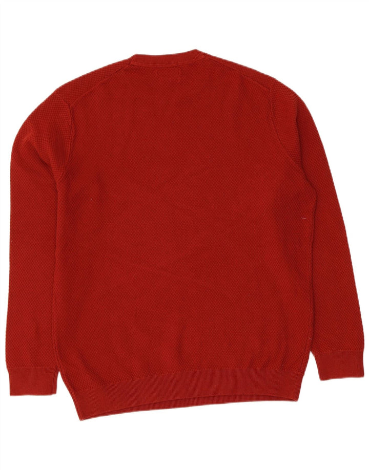Massimo Dutti Herren-Pullover mit Rundhalsausschnitt, mittelgroße burgunderfarbene Baumwolle