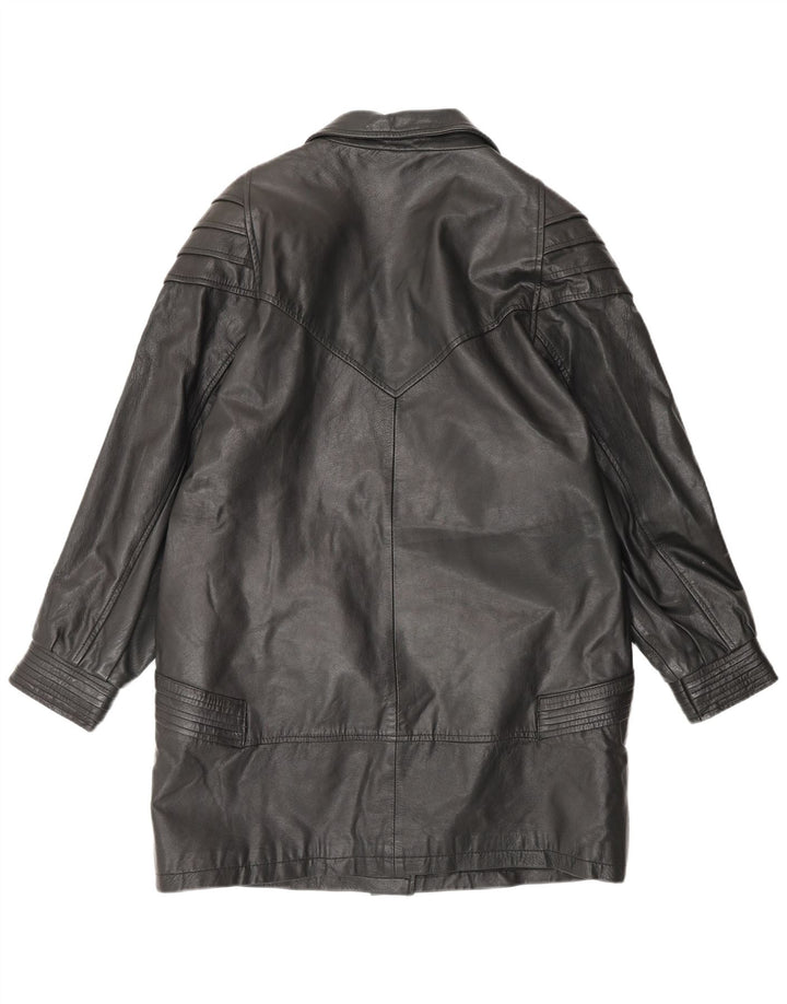 CLASSIC Womens Leather Coat UK 14 Large Black Leather