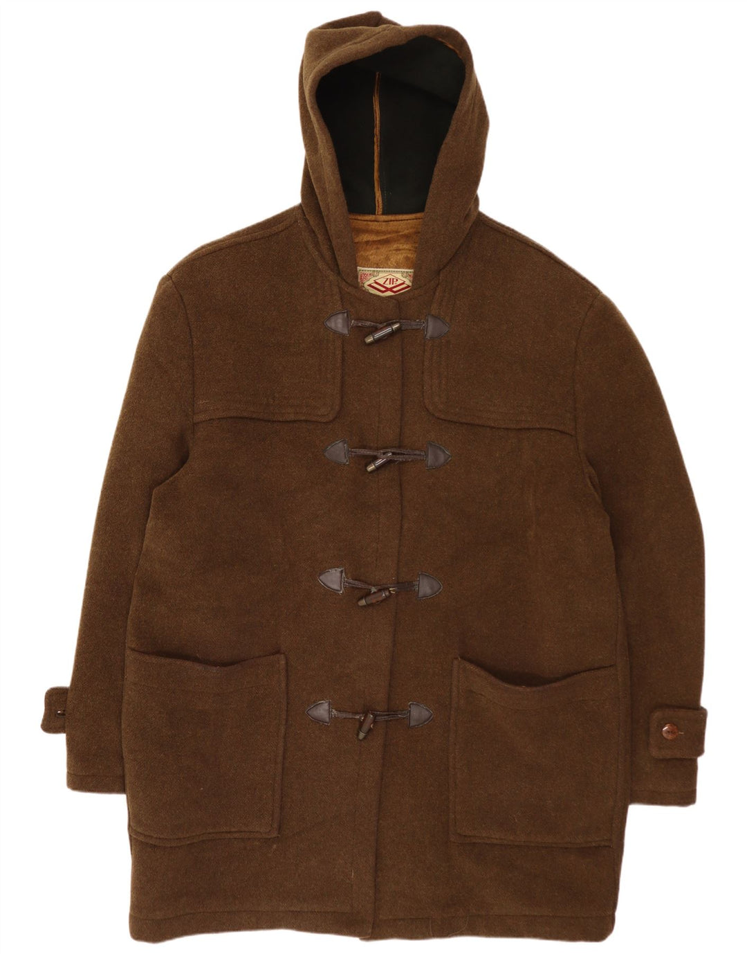 Zip Damen Dufflecoat mit Kapuze UK 20 2XL Khaki Wolle