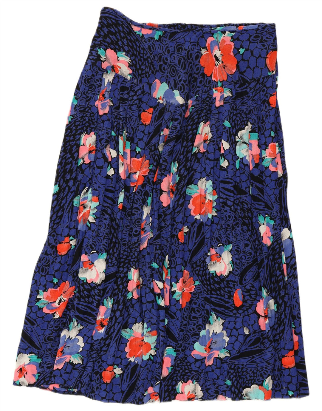 LIBRA Damen Midirock UK 14 Medium W30 Viskose mit blauem Blumenmuster