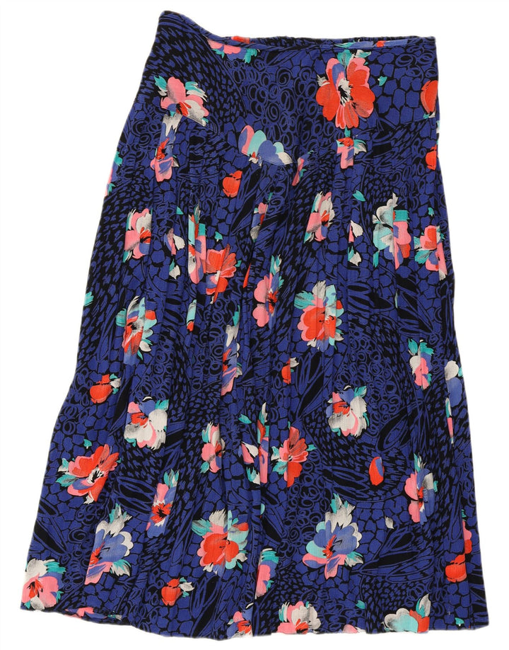 LIBRA Damen Midirock UK 14 Medium W30 Viskose mit blauem Blumenmuster