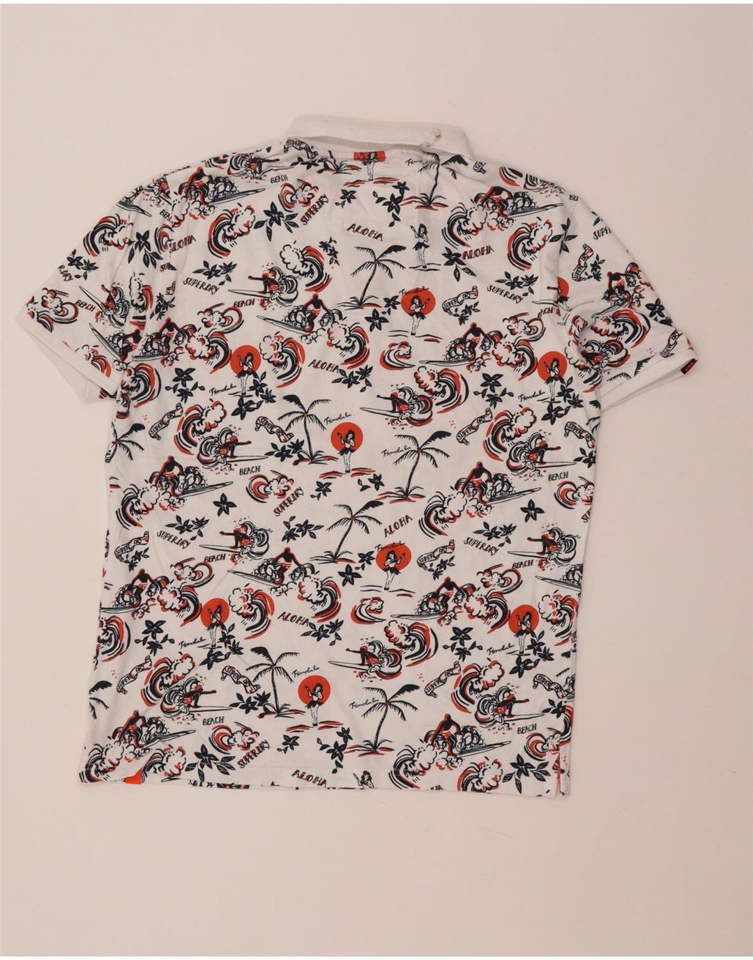 Superdry Herren Hawaii-Poloshirt XL aus weißer Baumwolle