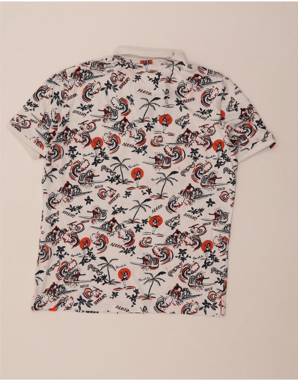 Superdry Herren Hawaii-Poloshirt XL aus weißer Baumwolle