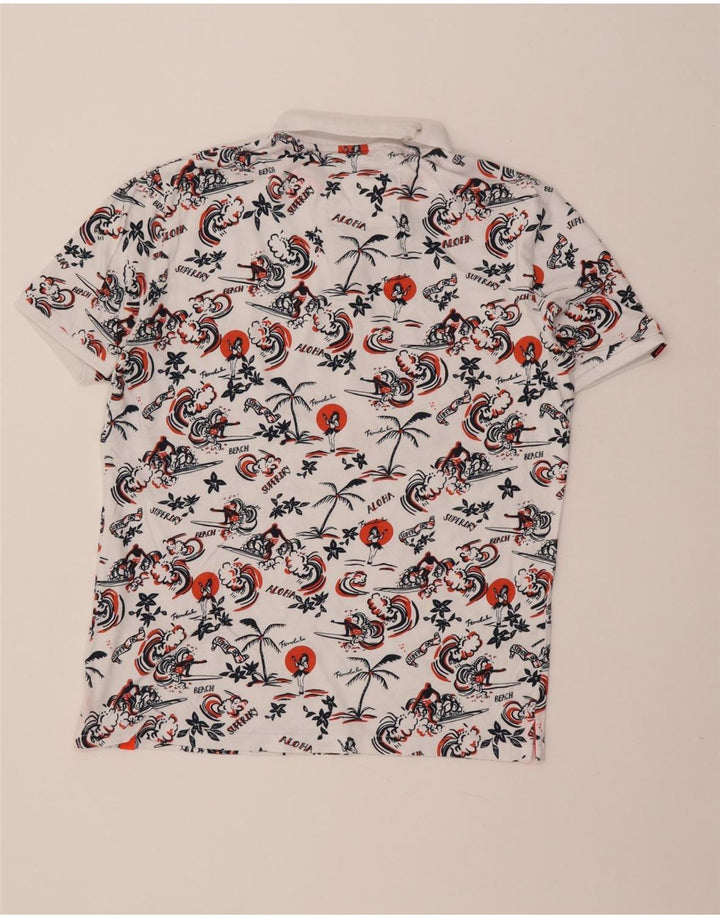 Superdry Herren Hawaii-Poloshirt XL aus weißer Baumwolle
