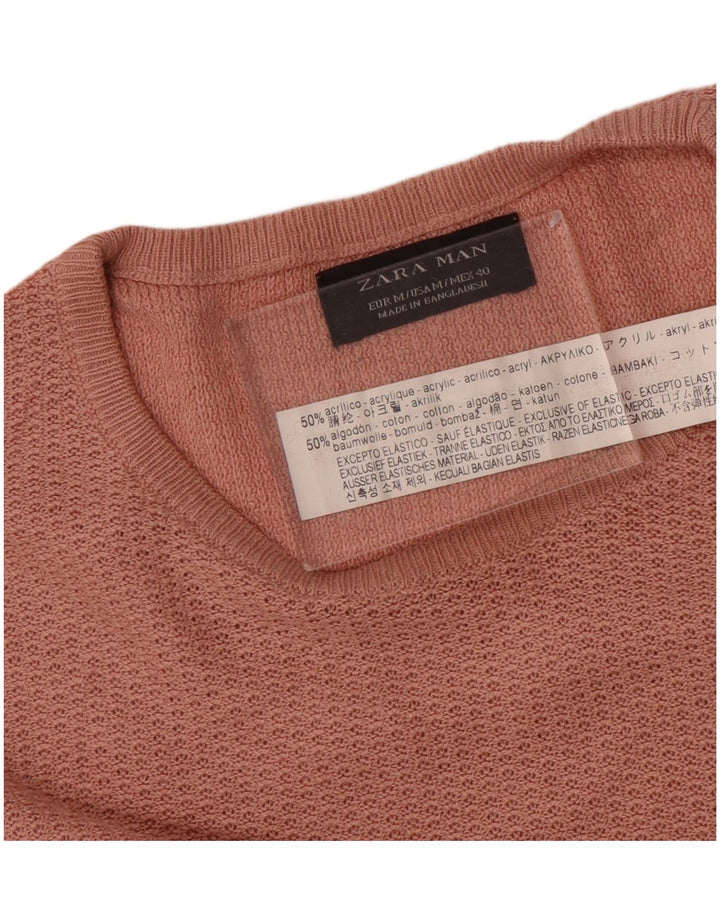Zara Herren-Pullover mit Rundhalsausschnitt, Mittelrosa, Acryl