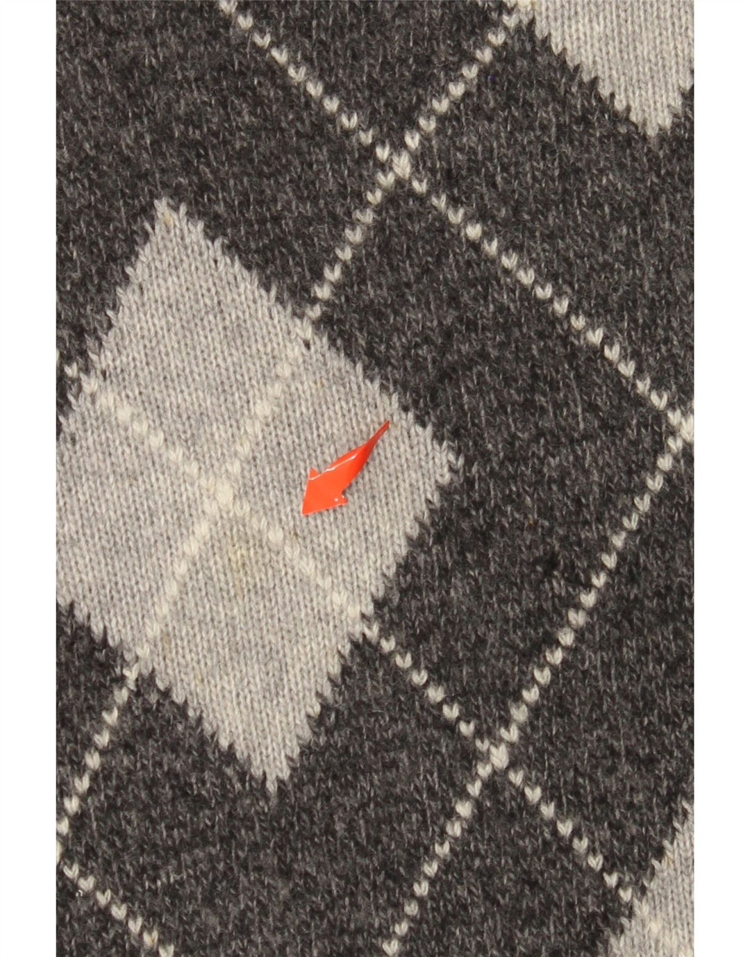 BENETTON Herren-Pullover mit V-Ausschnitt, groß, graue Argyle-/Diamantwolle