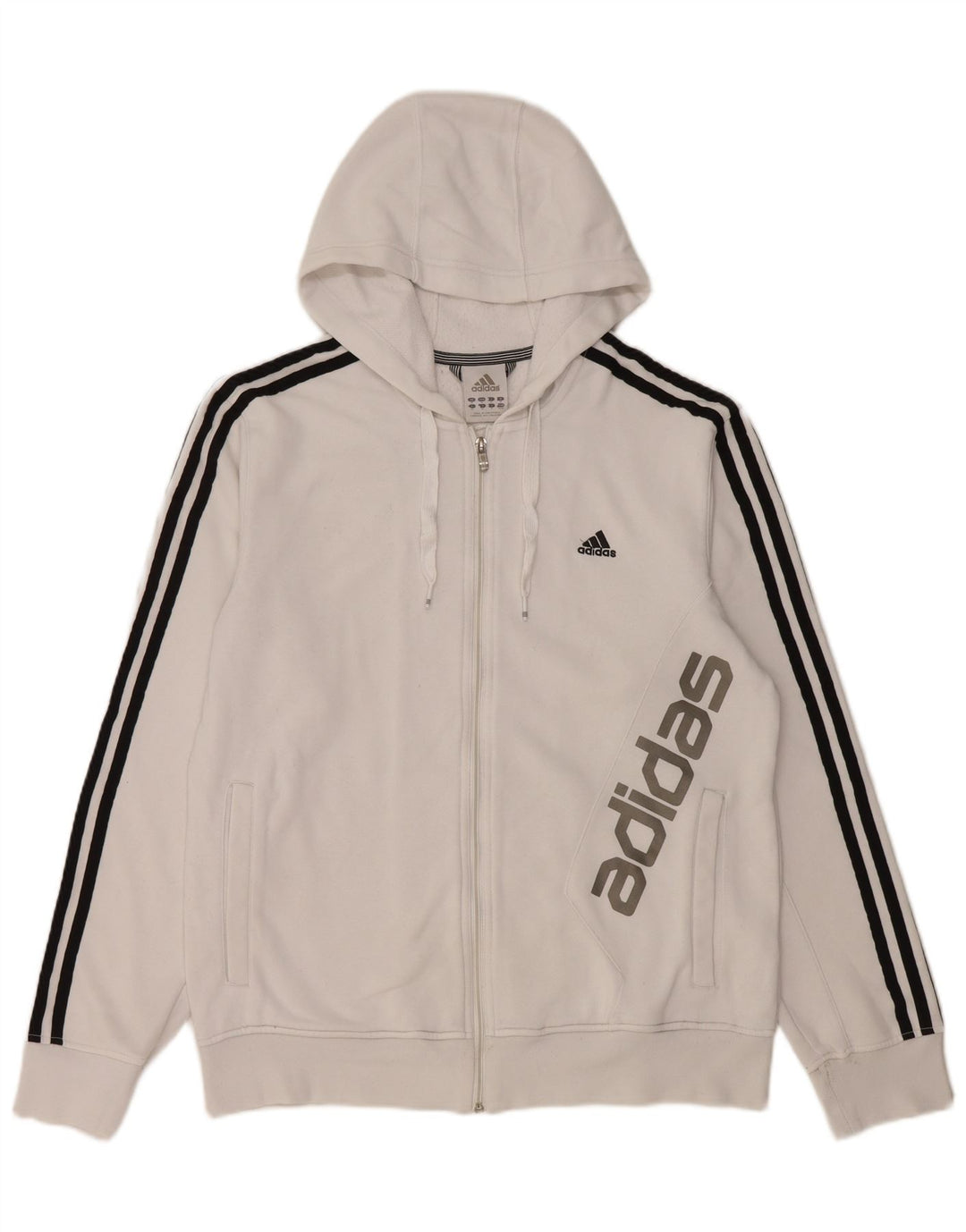Adidas Herren-Kapuzenpullover mit grafischem Reißverschluss, mittelweiße Baumwolle