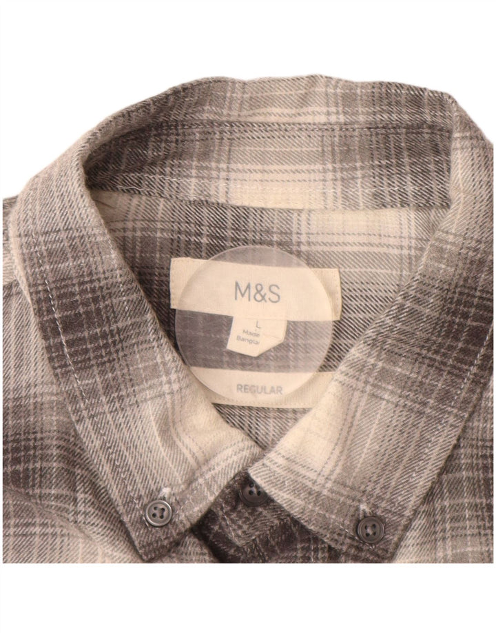 MARKS & SPENCER Herren-Flanellhemd mit normaler Passform, groß, grau kariert, Baumwolle