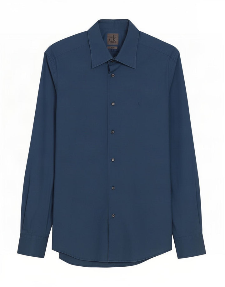 Calvin Klein Herren-Slim-Fit-Hemd aus mittelblauer Baumwolle