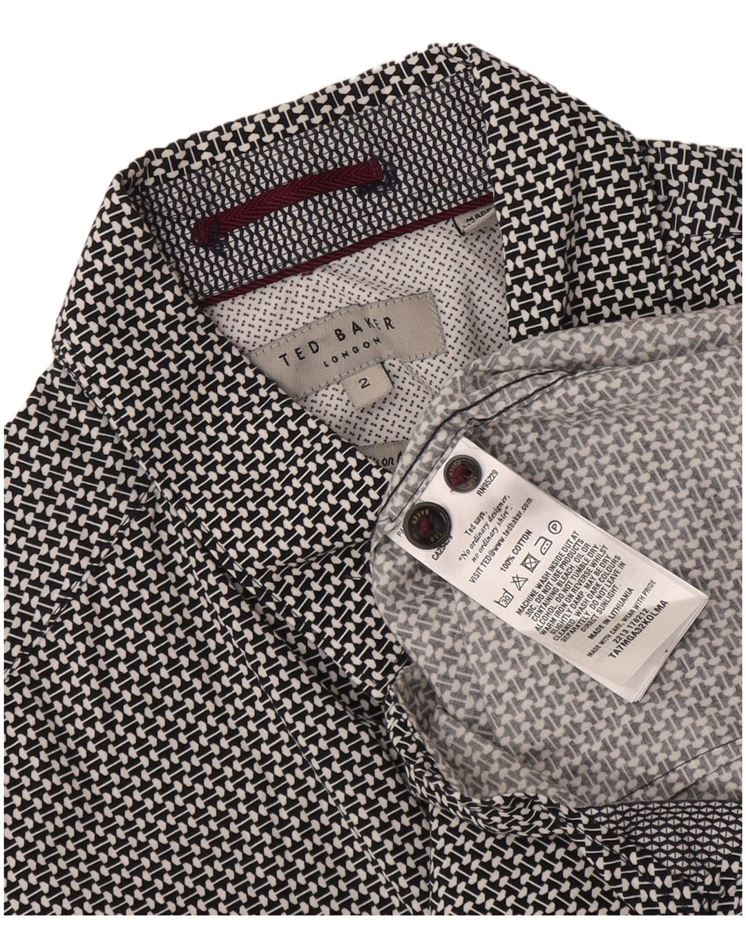 Ted Baker Herrenhemd, Größe 2, klein, schwarze, geometrische Baumwolle