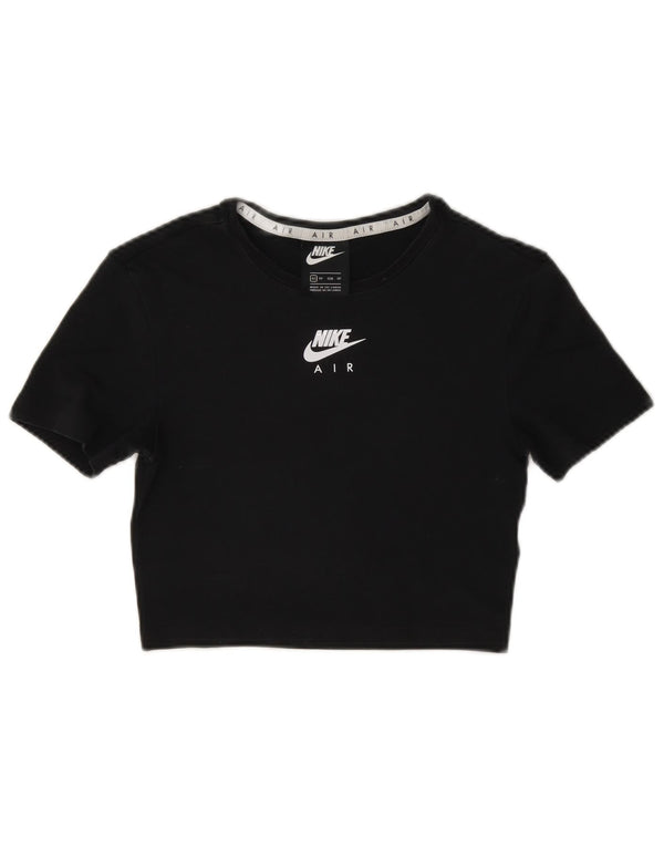Nike Damen Crop Graphic T-Shirt Top UK 6 XS Schwarz