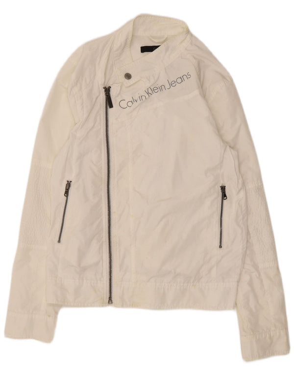 Calvin Klein Jeans Damen Graphic Rain Jacket UK 10 Small Weiß Polyester