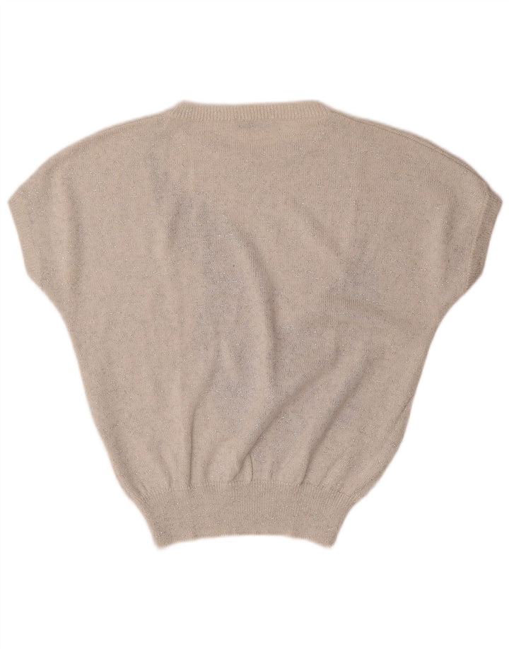 VINTAGE Damen-Pullover mit U-Boot-Ausschnitt, Gr. 16, groß, gebrochenes Weiß mit Blumenmuster