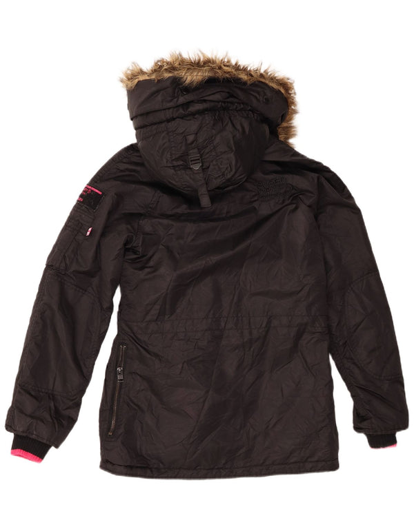 Superdry Damen-Parka mit Kapuze, UK 6 XS, schwarzes Nylon
