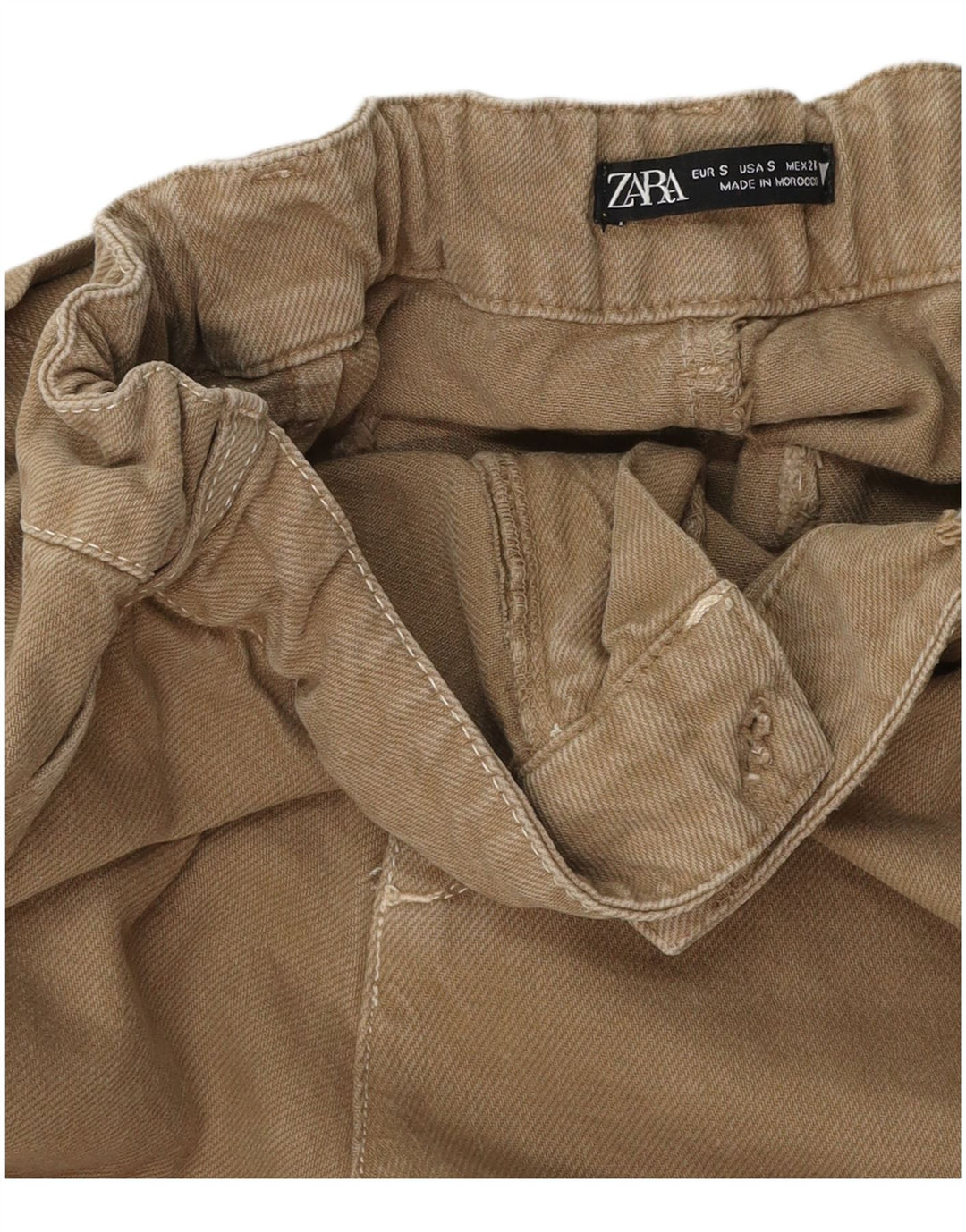 ZARA Damen Cargohose mit weitem Bein, Größe S, W26, L31, Beige