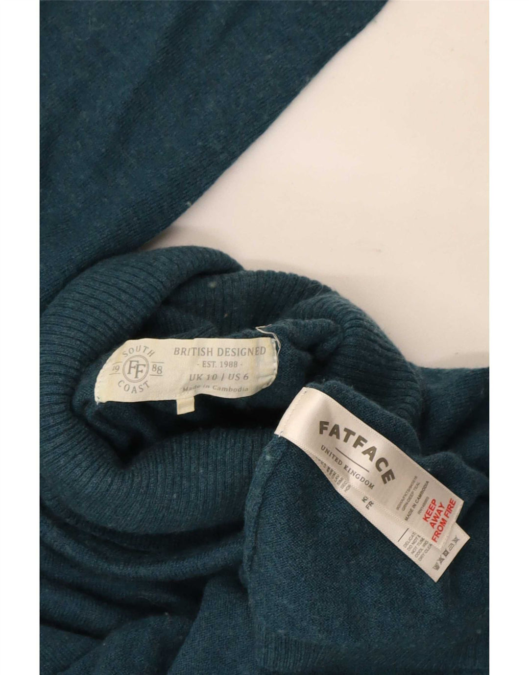 Fat Face Rollkragenpullover für Damen, Größe S, UK 10, aus blauer Wolle