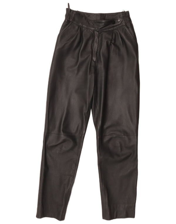 Vintage Damen-Lederhose mit Klammern, Größe 40, Größe S, W26, L29, schwarzes Leder