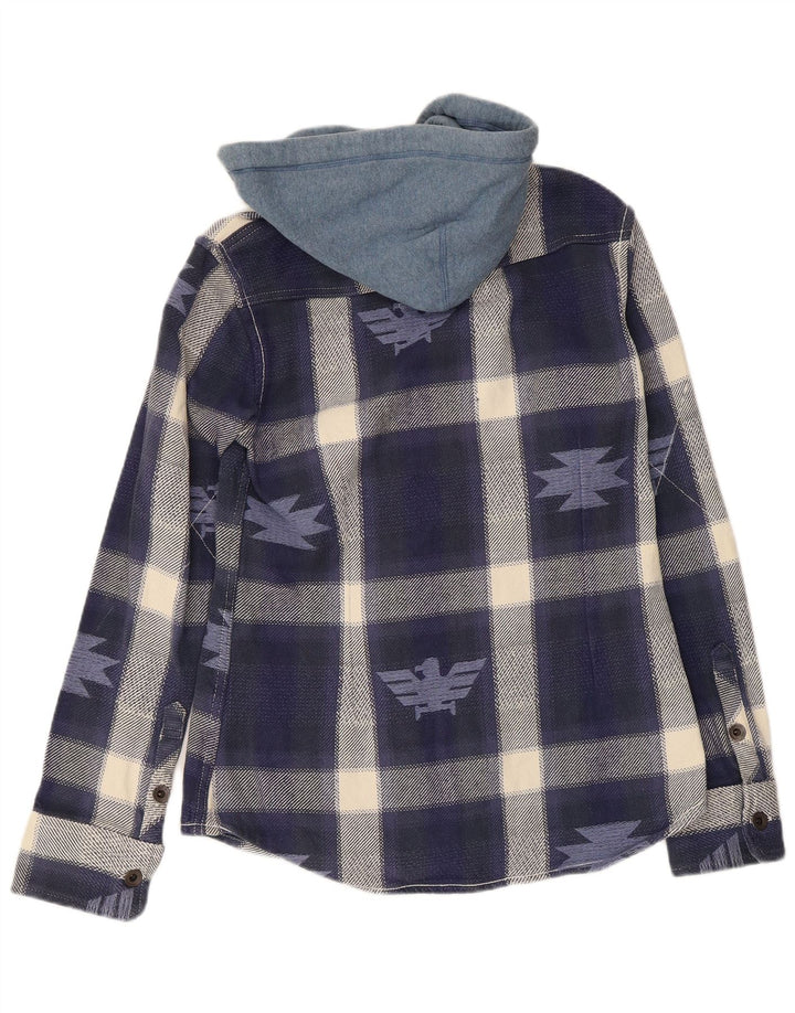 Superdry Herren-Lumberjack-Flanellhemd mit Kapuze in Mittelblau mit Aztekenmuster