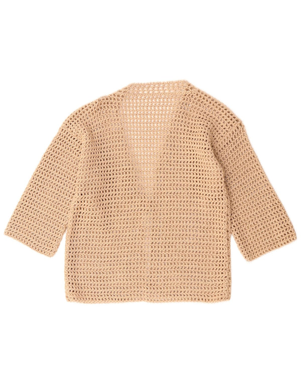 Vintage Damen 3/4 Ärmel Häkel-Cardigan-Pullover UK 8 Small Beige