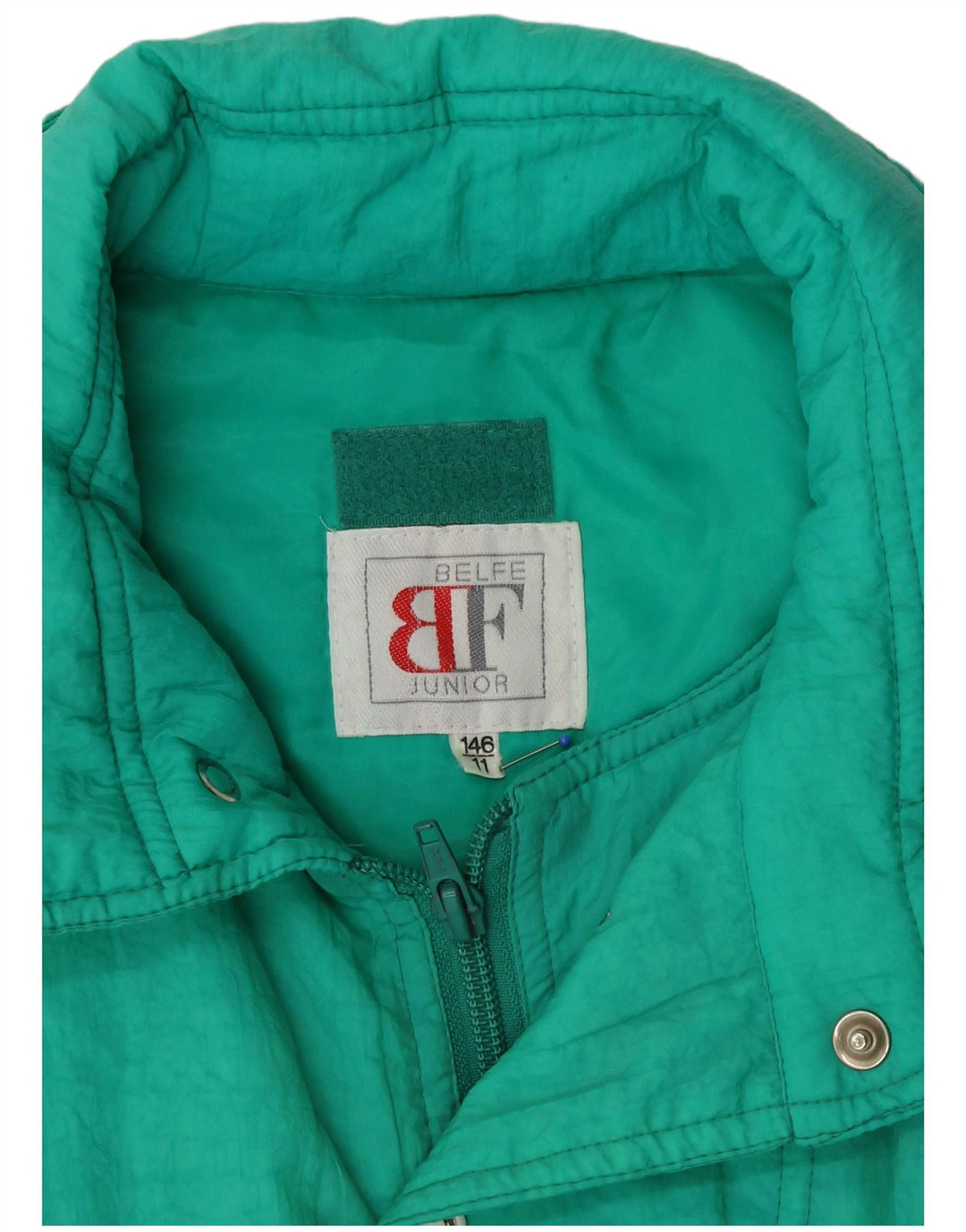 Belfe Mädchen-Skijacke in Übergröße mit Grafik, 10–11 Jahre, grünes Polyamid, 80er-Jahre