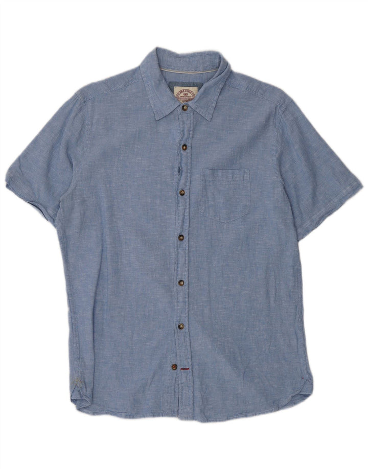 Fat Face Herren Kurzarmhemd Small Blau Leinen