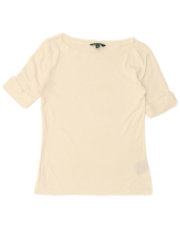 RALPH LAUREN Damen T-Shirt Top UK 12 Mittelweiße Baumwolle